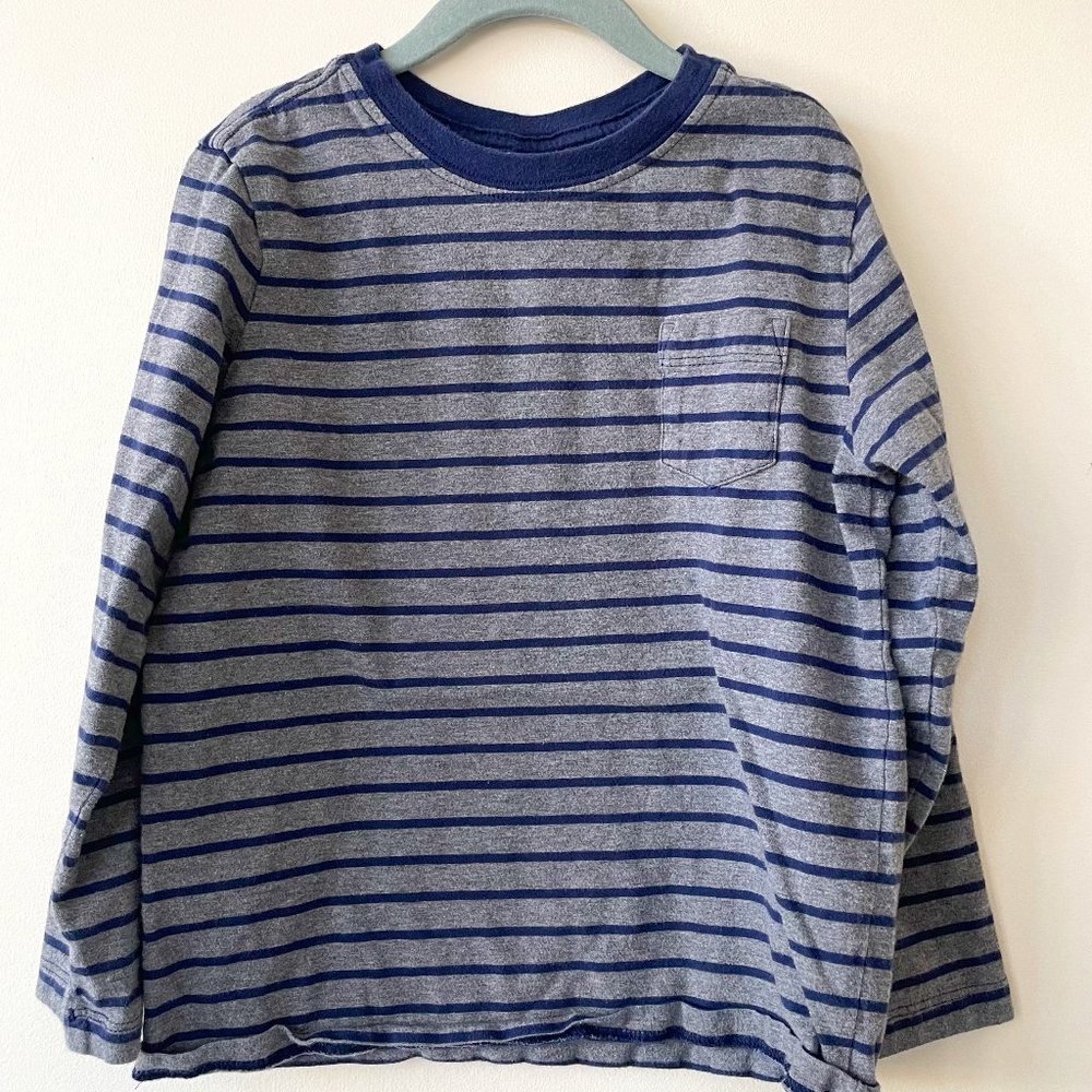Hanna Andersson Long-Sleeve Striped Gray/Navy T-shirt Sz 120 (6/7)